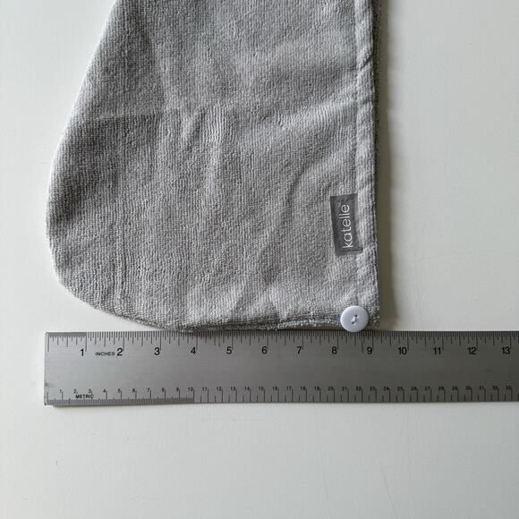 NIB Katelle Spa Hair Towel‎ Wrap Gray Microfiber Button Closure 23” x 9” - Picture 4 of 8